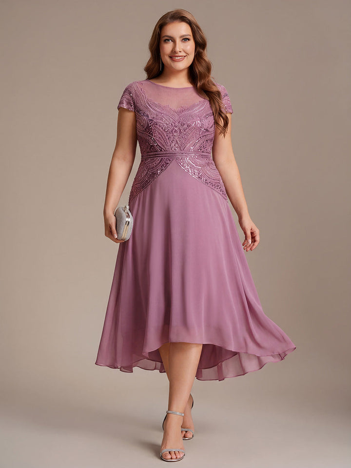 ever NUIT|See-Through Beaded Sheath Round Neck Wedding Guest Dress