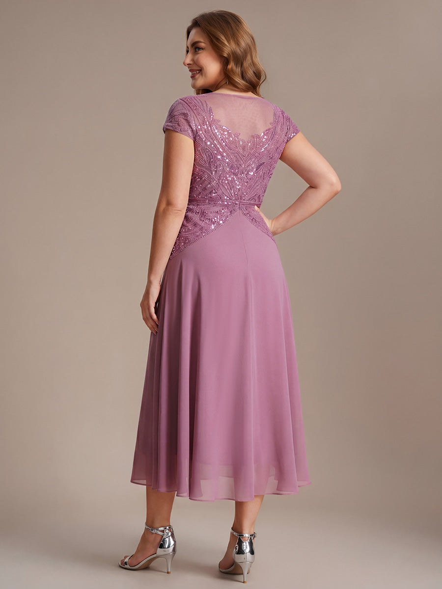 ever NUIT|See-Through Beaded Sheath Round Neck Wedding Guest Dress