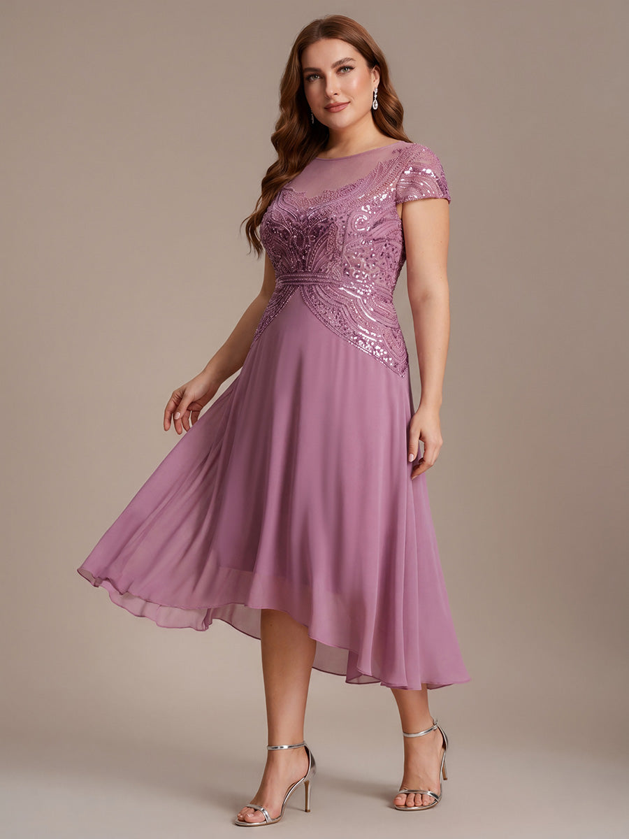 ever NUIT|See-Through Beaded Sheath Round Neck Wedding Guest Dress