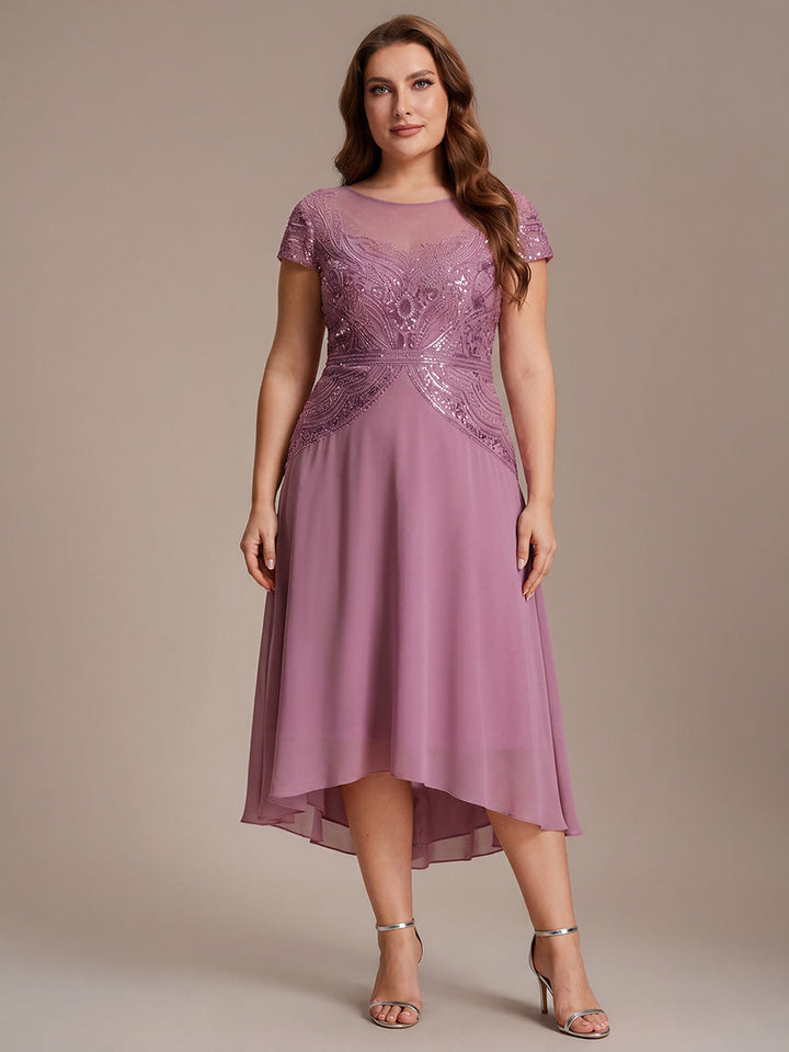 ever NUIT|See-Through Beaded Sheath Round Neck Wedding Guest Dress