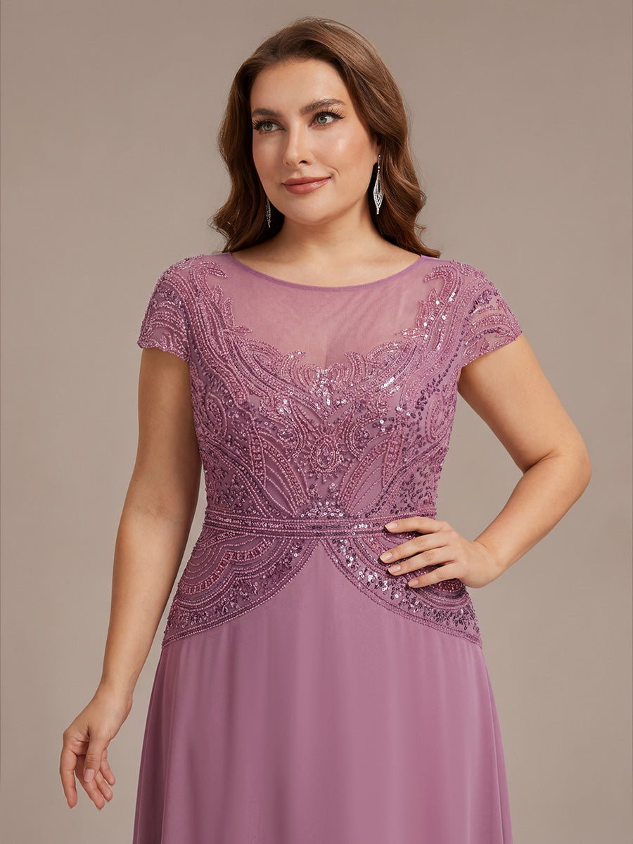 ever NUIT|See-Through Beaded Sheath Round Neck Wedding Guest Dress