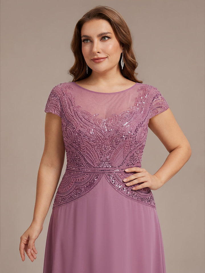 ever NUIT|See-Through Beaded Sheath Round Neck Wedding Guest Dress