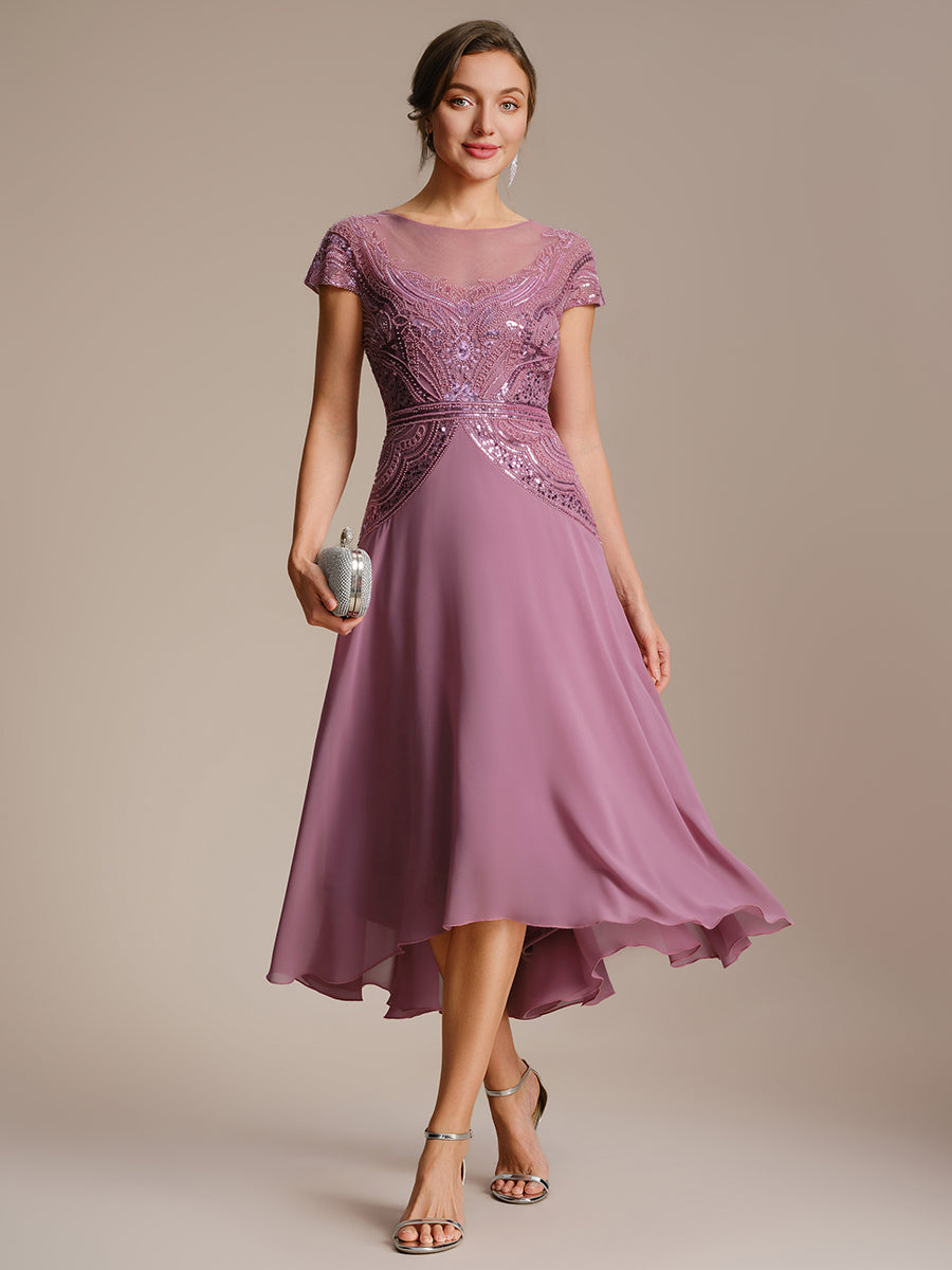 ever NUIT|See-Through Beaded Sheath Round Neck Wedding Guest Dress