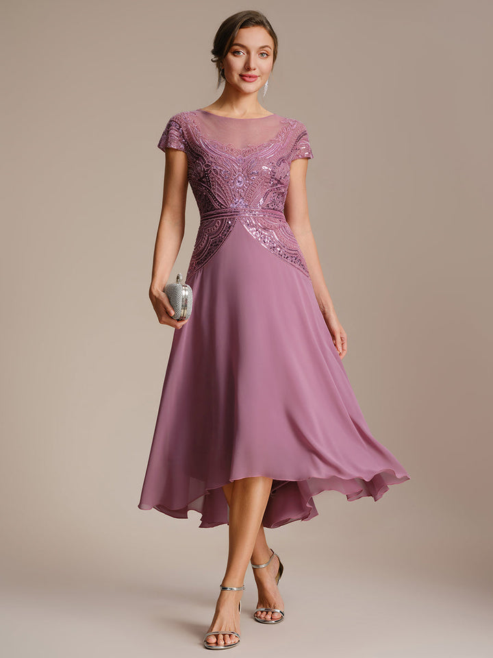 ever NUIT|See-Through Beaded Sheath Round Neck Wedding Guest Dress