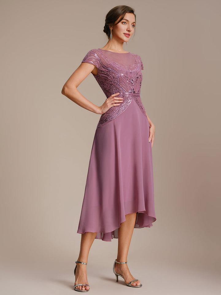ever NUIT|See-Through Beaded Sheath Round Neck Wedding Guest Dress