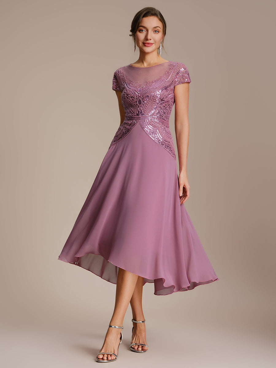 ever NUIT|See-Through Beaded Sheath Round Neck Wedding Guest Dress