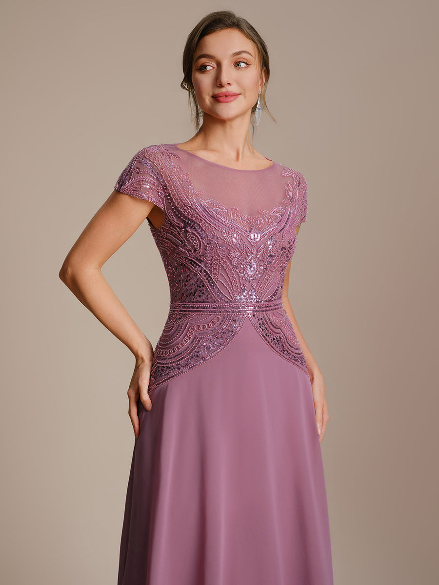 ever NUIT|See-Through Beaded Sheath Round Neck Wedding Guest Dress