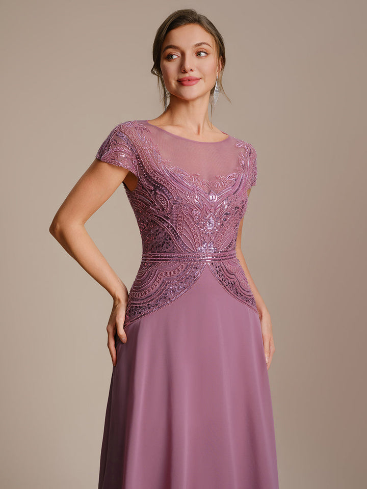 ever NUIT|See-Through Beaded Sheath Round Neck Wedding Guest Dress