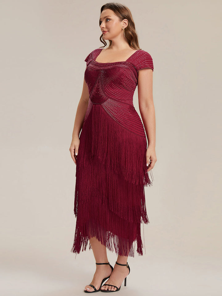 ever LUMINE|Sequin Sleeveless Fringe Cocktail Dress