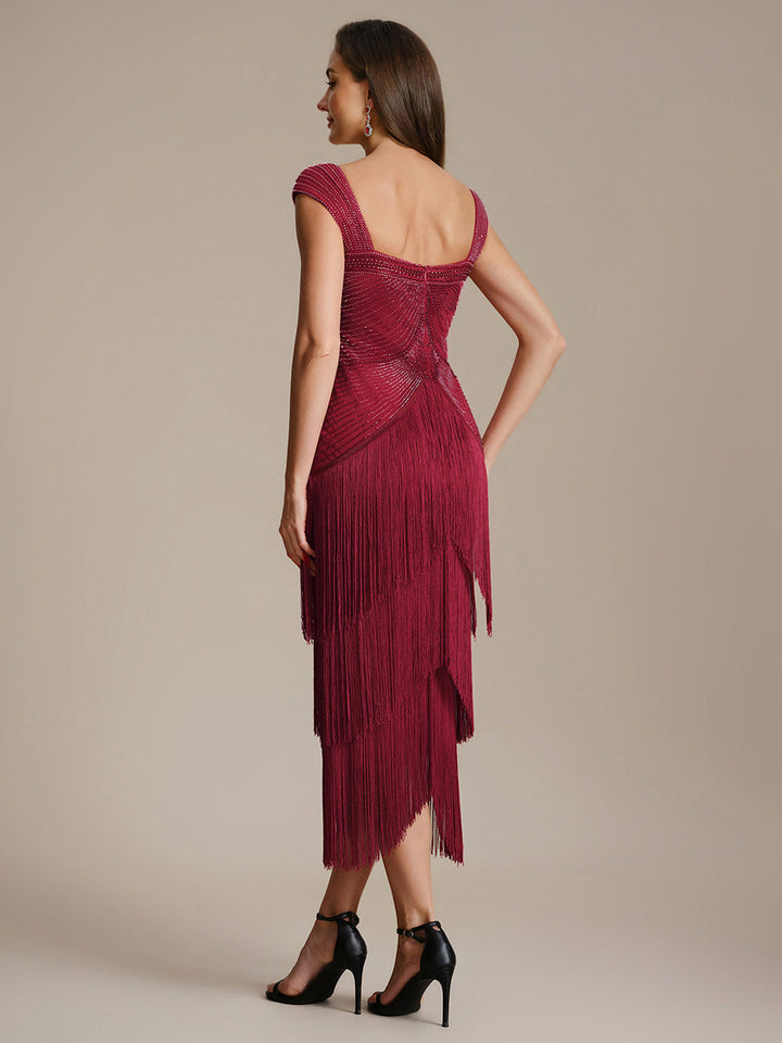 ever LUMINE|Sequin Sleeveless Fringe Cocktail Dress
