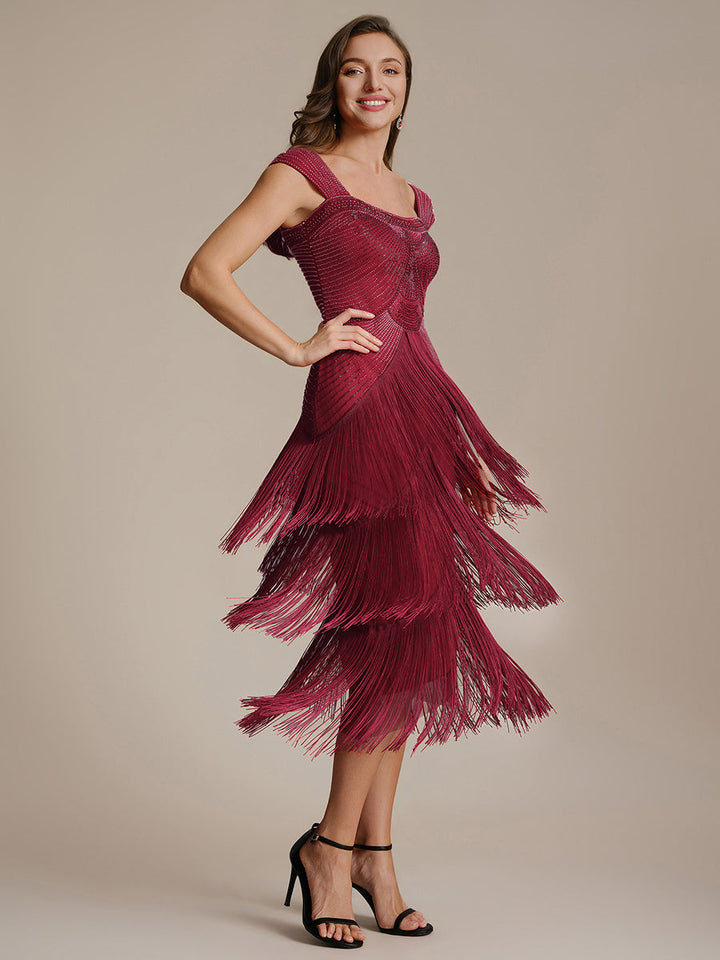 ever LUMINE|Sequin Sleeveless Fringe Cocktail Dress