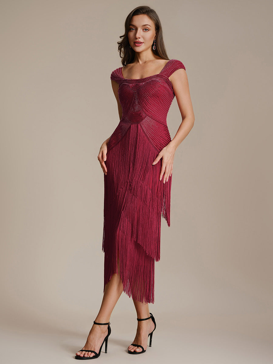 ever LUMINE|Sequin Sleeveless Fringe Cocktail Dress