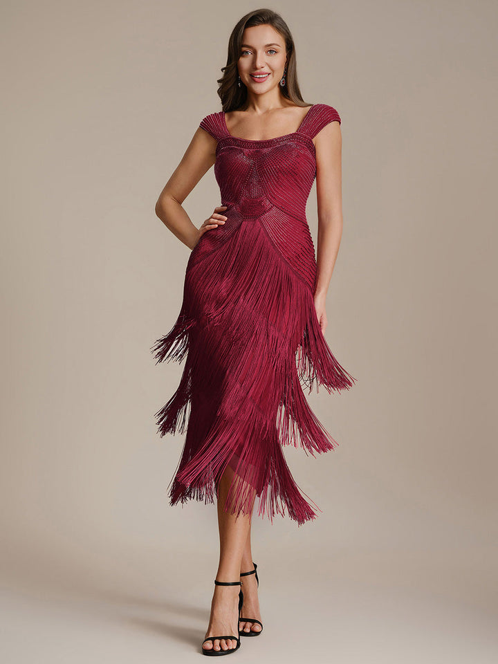 ever LUMINE|Sequin Sleeveless Fringe Cocktail Dress