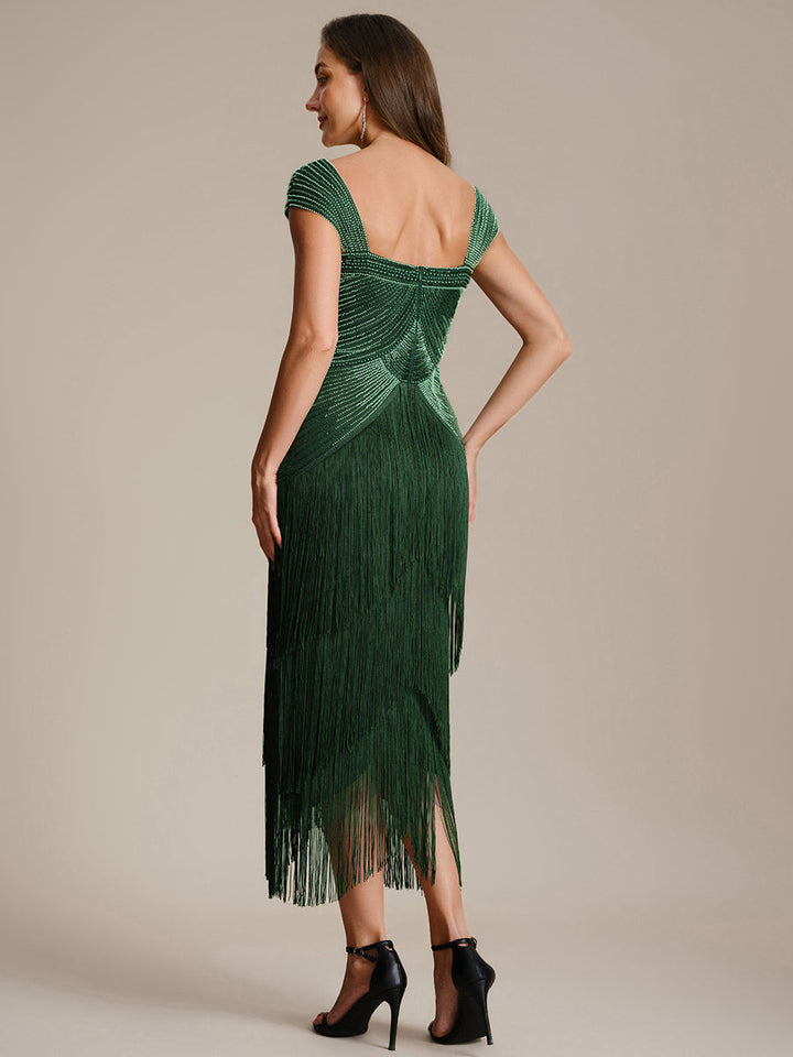 ever LUMINE|Sequin Sleeveless Fringe Cocktail Dress