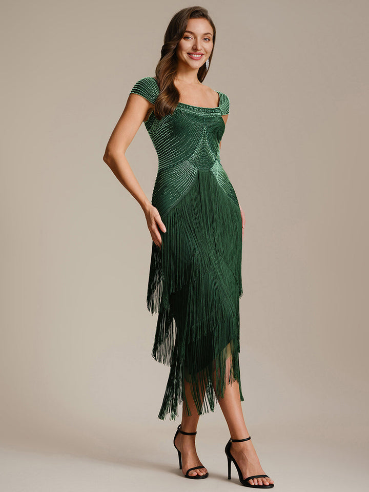 ever LUMINE|Sequin Sleeveless Fringe Cocktail Dress
