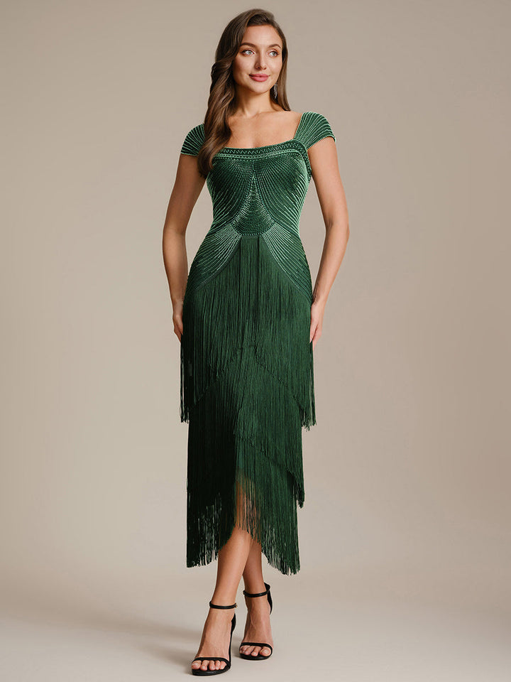 ever LUMINE|Sequin Sleeveless Fringe Cocktail Dress