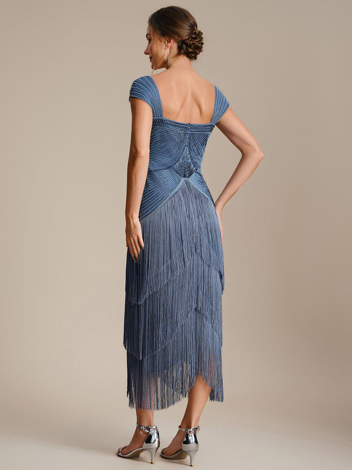 ever LUMINE|Sequin Sleeveless Fringe Cocktail Dress