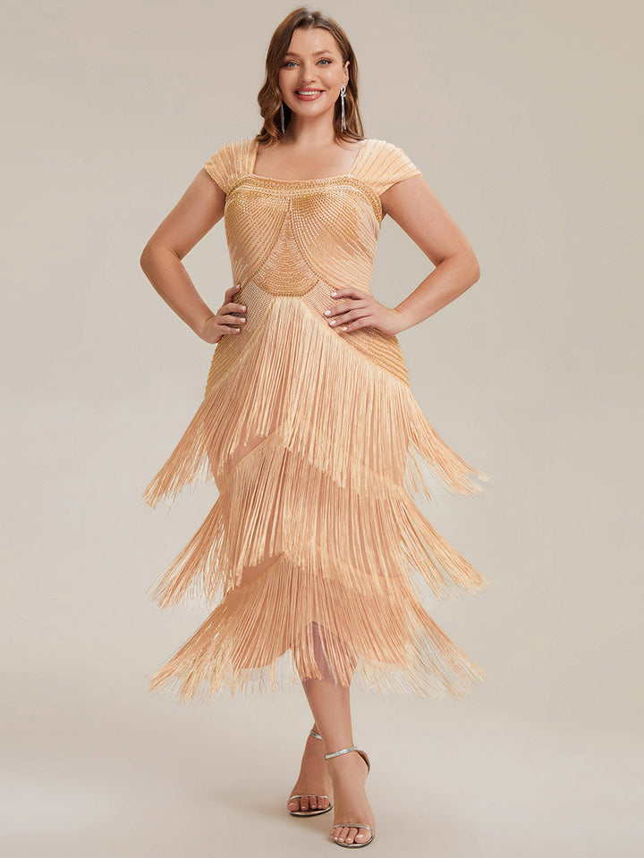 ever LUMINE|Sequin Sleeveless Fringe Cocktail Dress