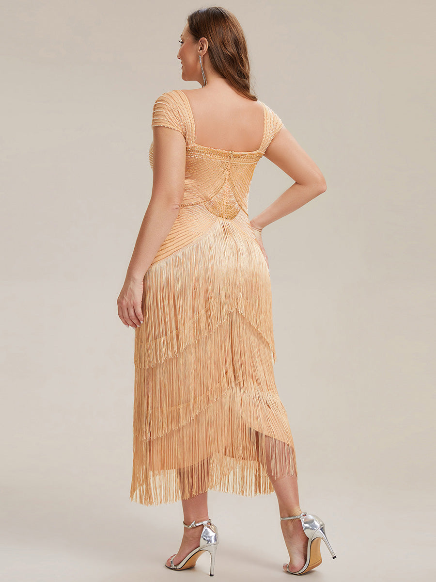 ever LUMINE|Sequin Sleeveless Fringe Cocktail Dress
