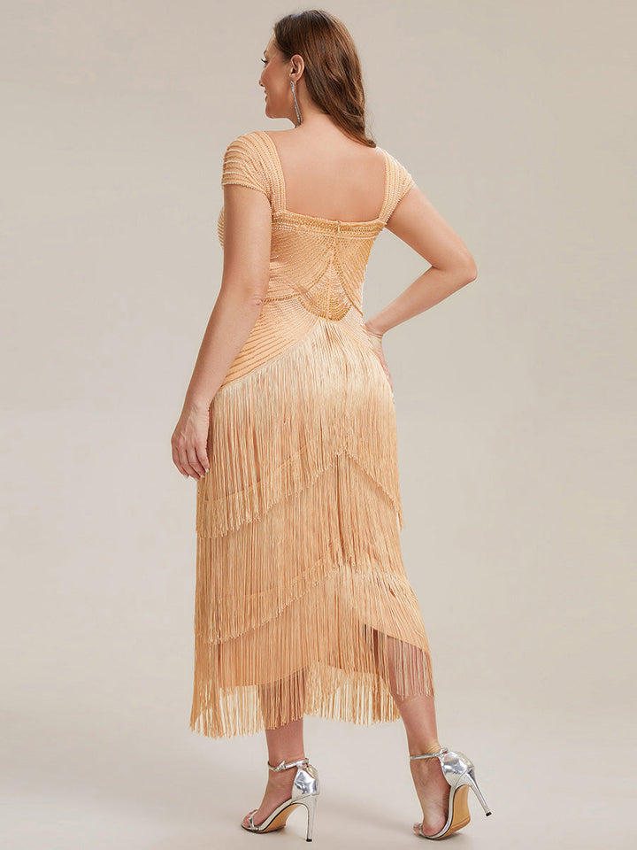 ever LUMINE|Sequin Sleeveless Fringe Cocktail Dress
