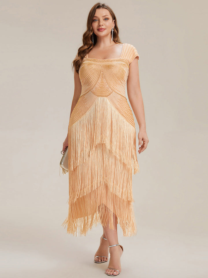 ever LUMINE|Sequin Sleeveless Fringe Cocktail Dress