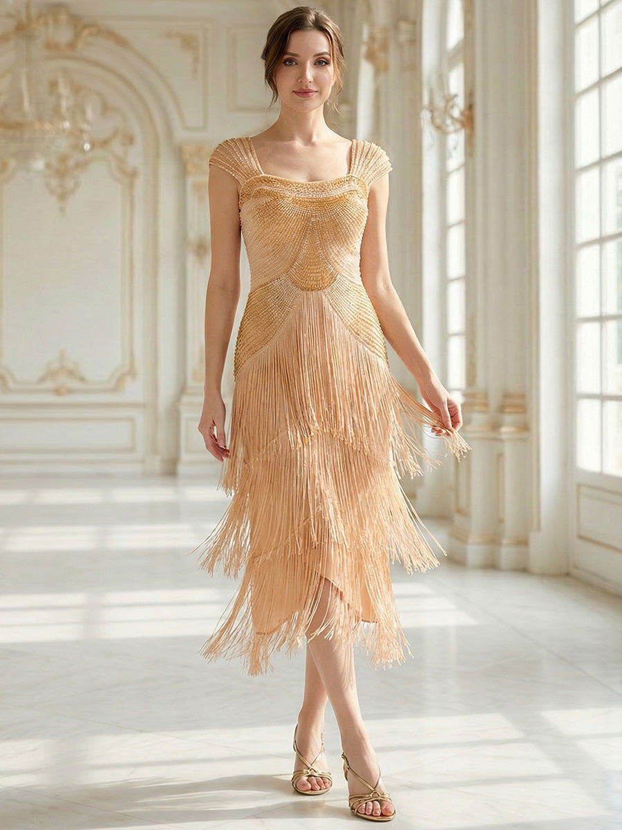 ever LUMINE|Sequin Sleeveless Fringe Cocktail Dress