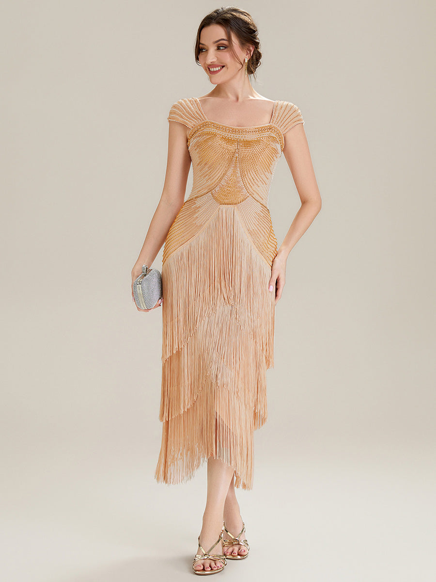 ever LUMINE|Sequin Sleeveless Fringe Cocktail Dress