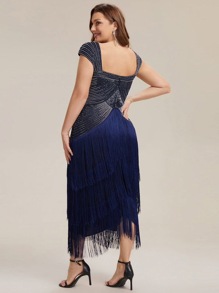 ever LUMINE|Sequin Sleeveless Fringe Cocktail Dress