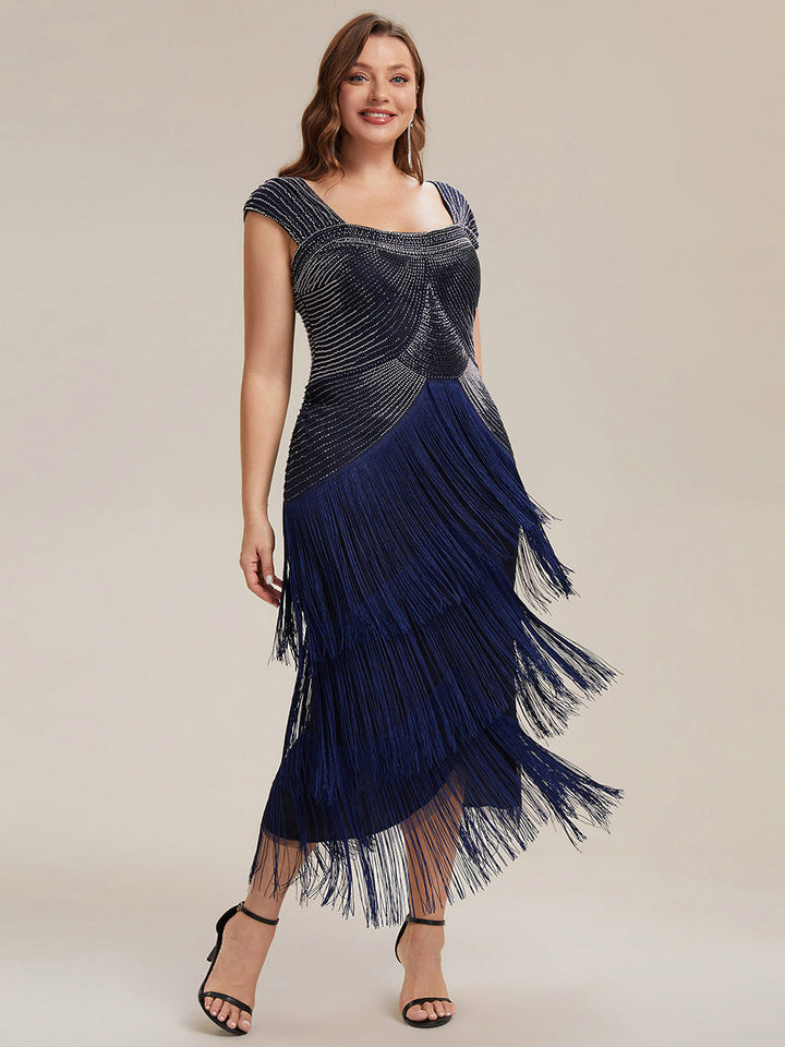 ever LUMINE|Sequin Sleeveless Fringe Cocktail Dress