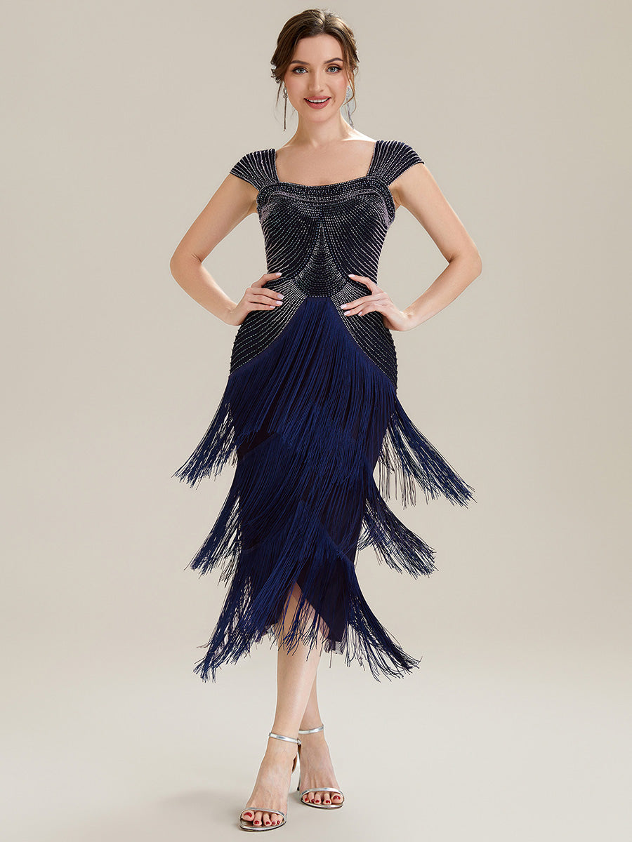 ever LUMINE|Sequin Sleeveless Fringe Cocktail Dress