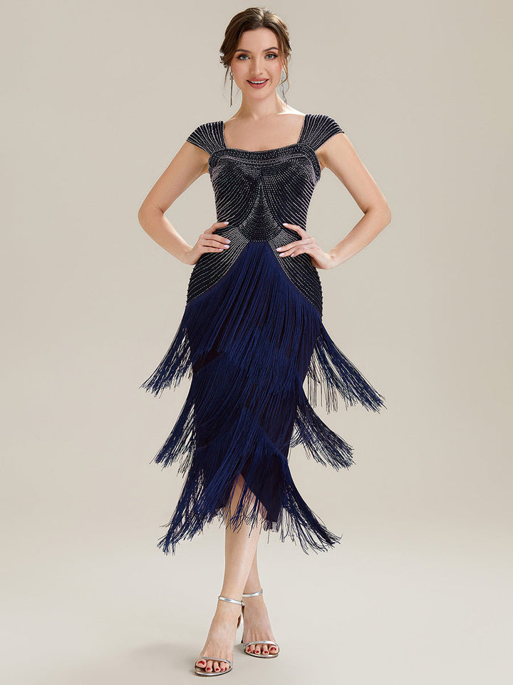 ever LUMINE|Sequin Sleeveless Fringe Cocktail Dress