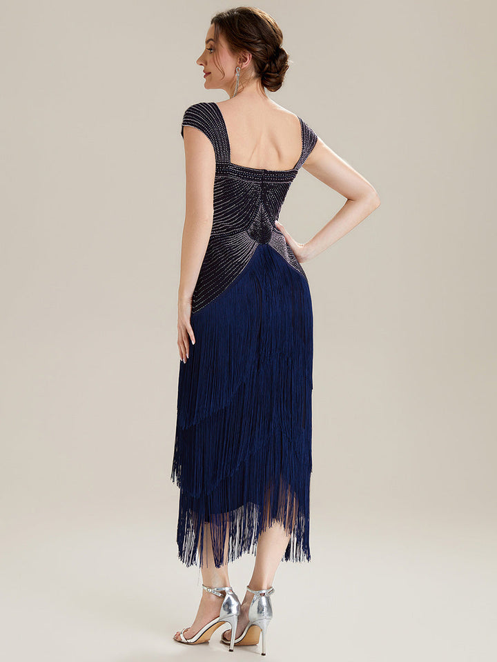 ever LUMINE|Sequin Sleeveless Fringe Cocktail Dress