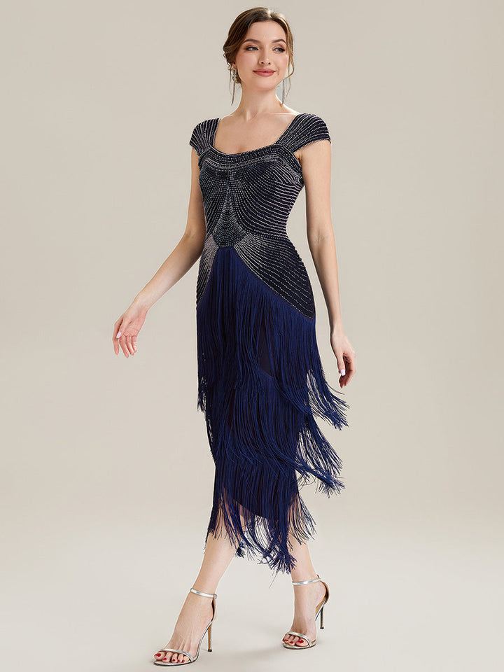 ever LUMINE|Sequin Sleeveless Fringe Cocktail Dress