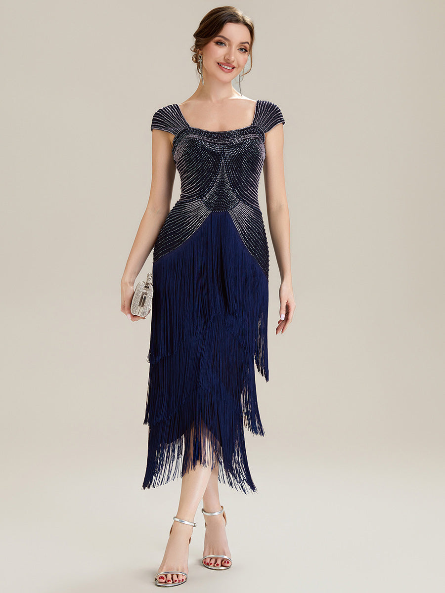ever LUMINE|Sequin Sleeveless Fringe Cocktail Dress