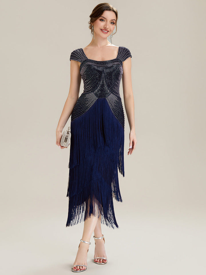ever LUMINE|Sequin Sleeveless Fringe Cocktail Dress