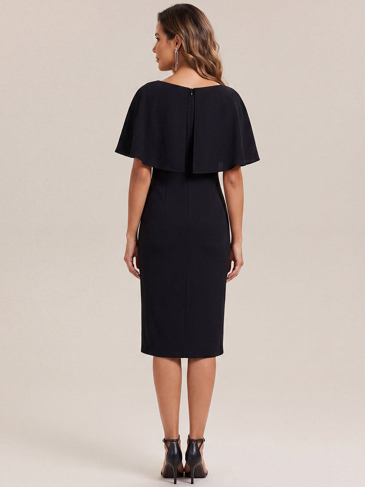 Knit Shawl Sleeve Sheath Wedding Guest Dress
