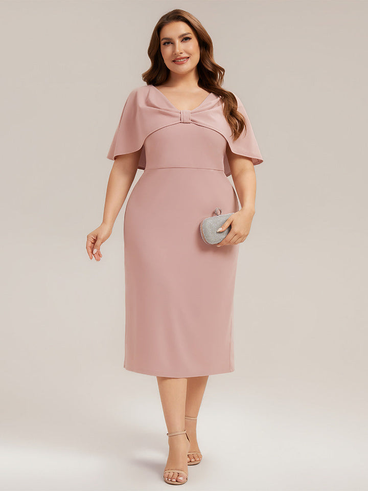Knit Shawl Sleeve Sheath Wedding Guest Dress