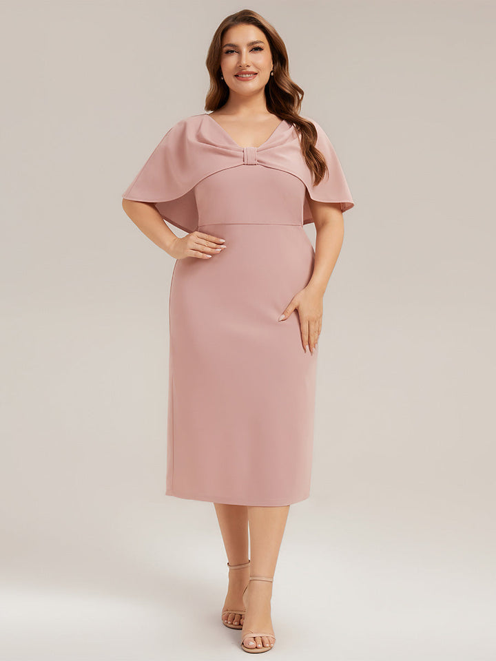 Plus Size Knit Shawl Sleeve Wedding Guest Dress