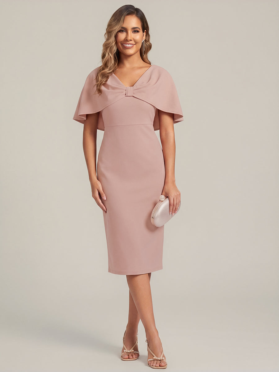 Knit Shawl Sleeve Sheath Wedding Guest Dress