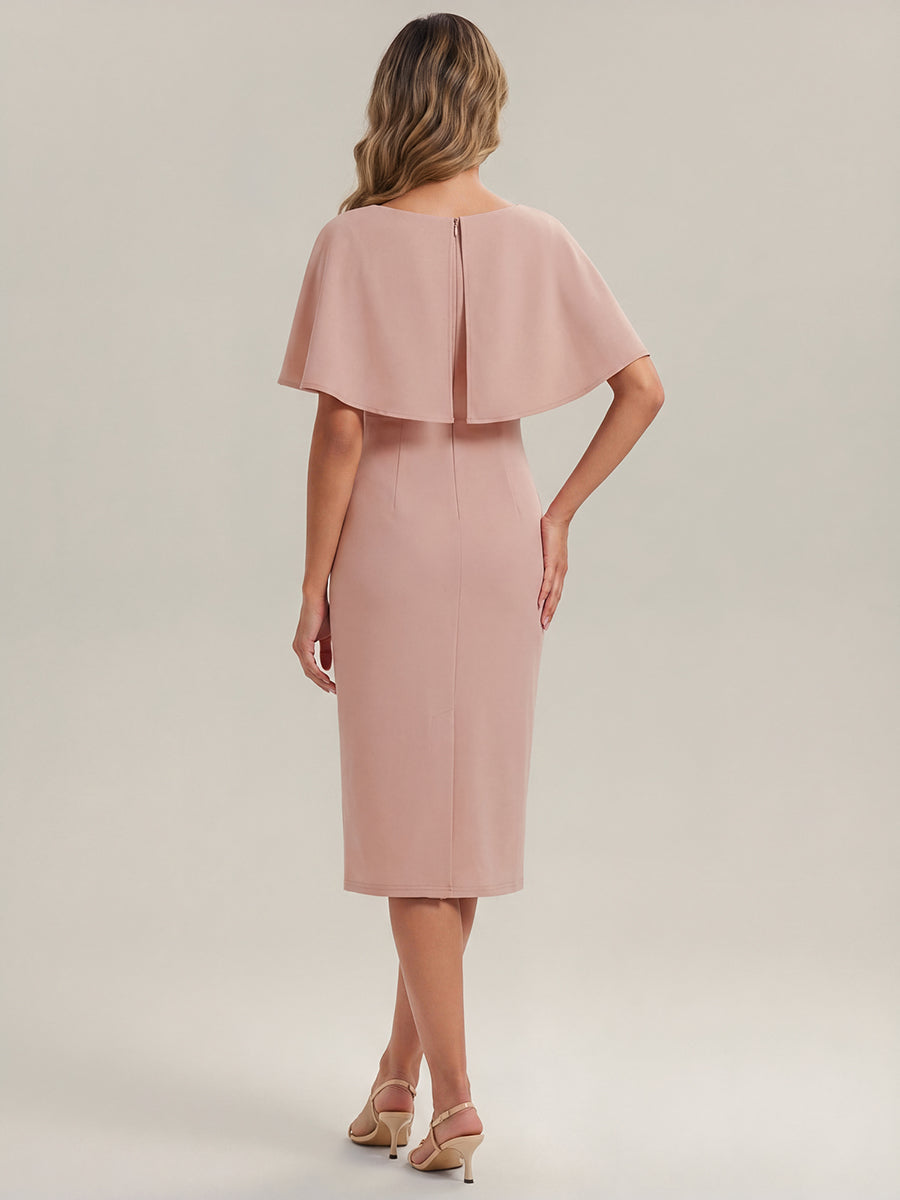 Knit Shawl Sleeve Sheath Wedding Guest Dress