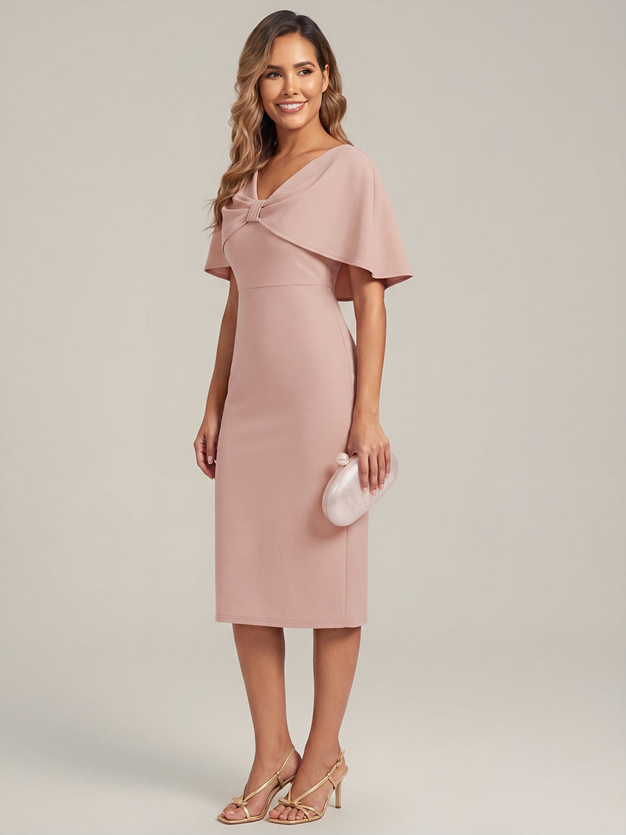 Knit Shawl Sleeve Sheath Wedding Guest Dress