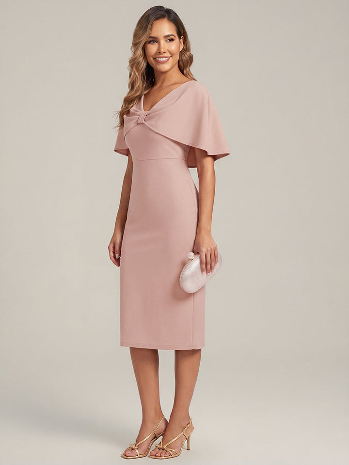 Knit Shawl Sleeve Sheath Wedding Guest Dress