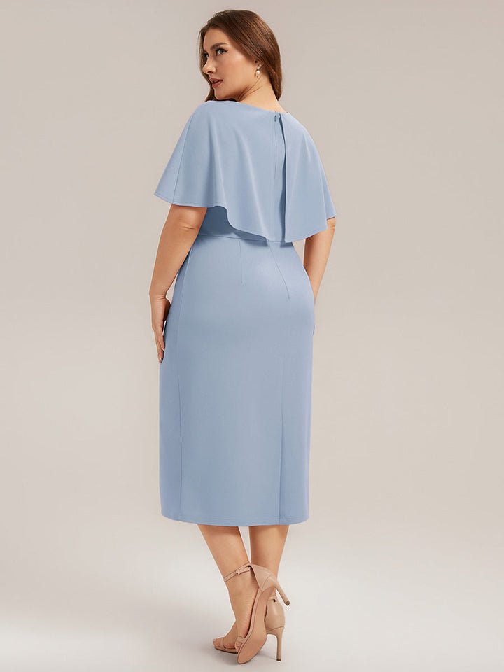 Knit Shawl Sleeve Sheath Wedding Guest Dress