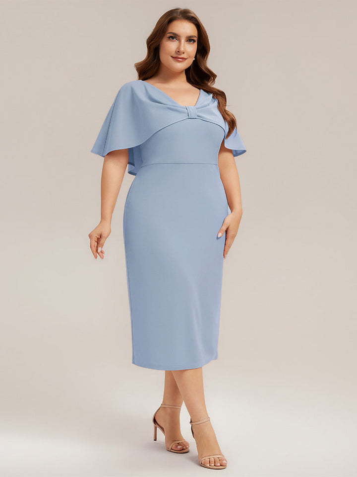 Knit Shawl Sleeve Sheath Wedding Guest Dress