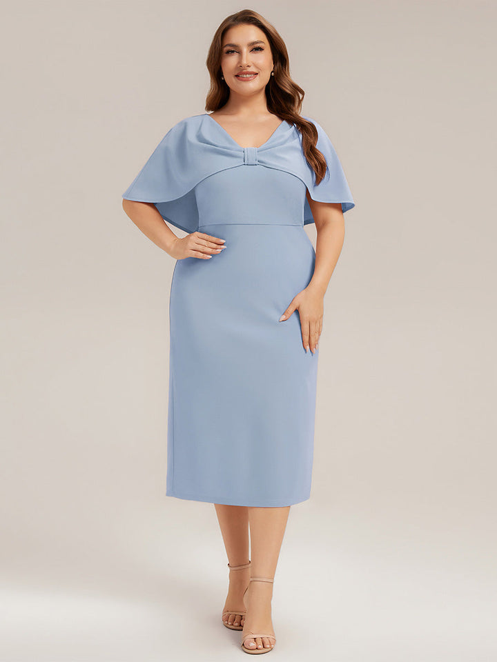 Plus Size Knit Shawl Sleeve Wedding Guest Dress