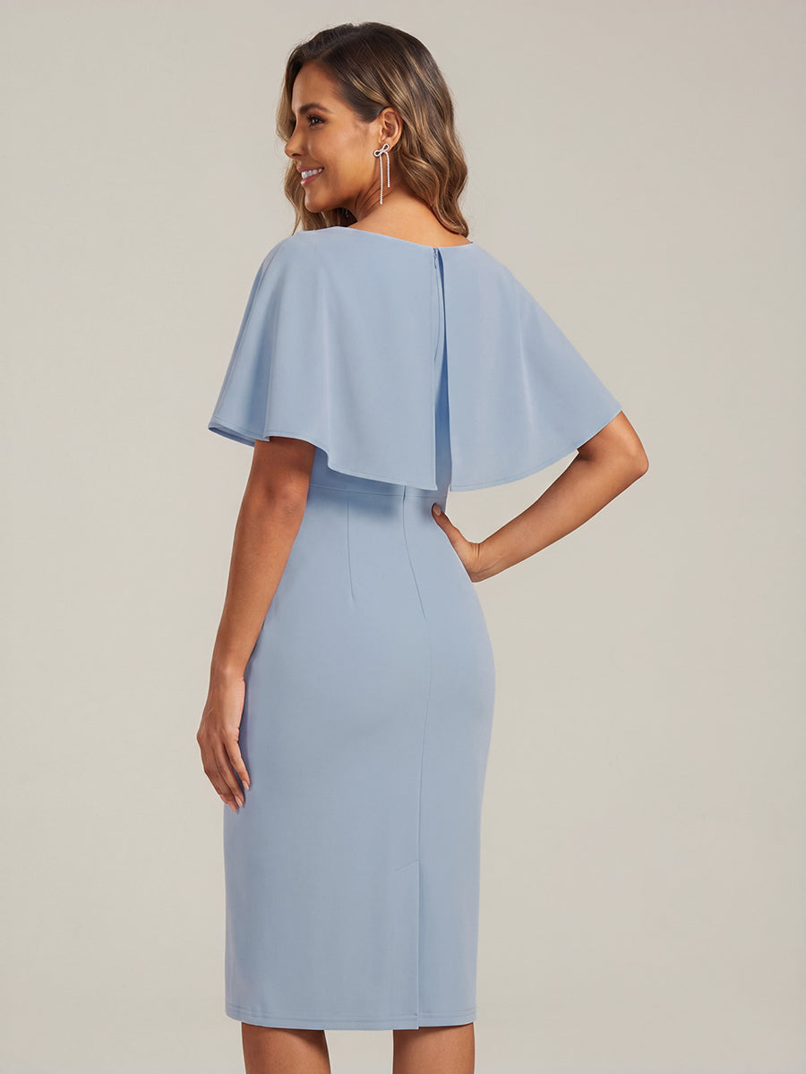 Knit Shawl Sleeve Sheath Wedding Guest Dress