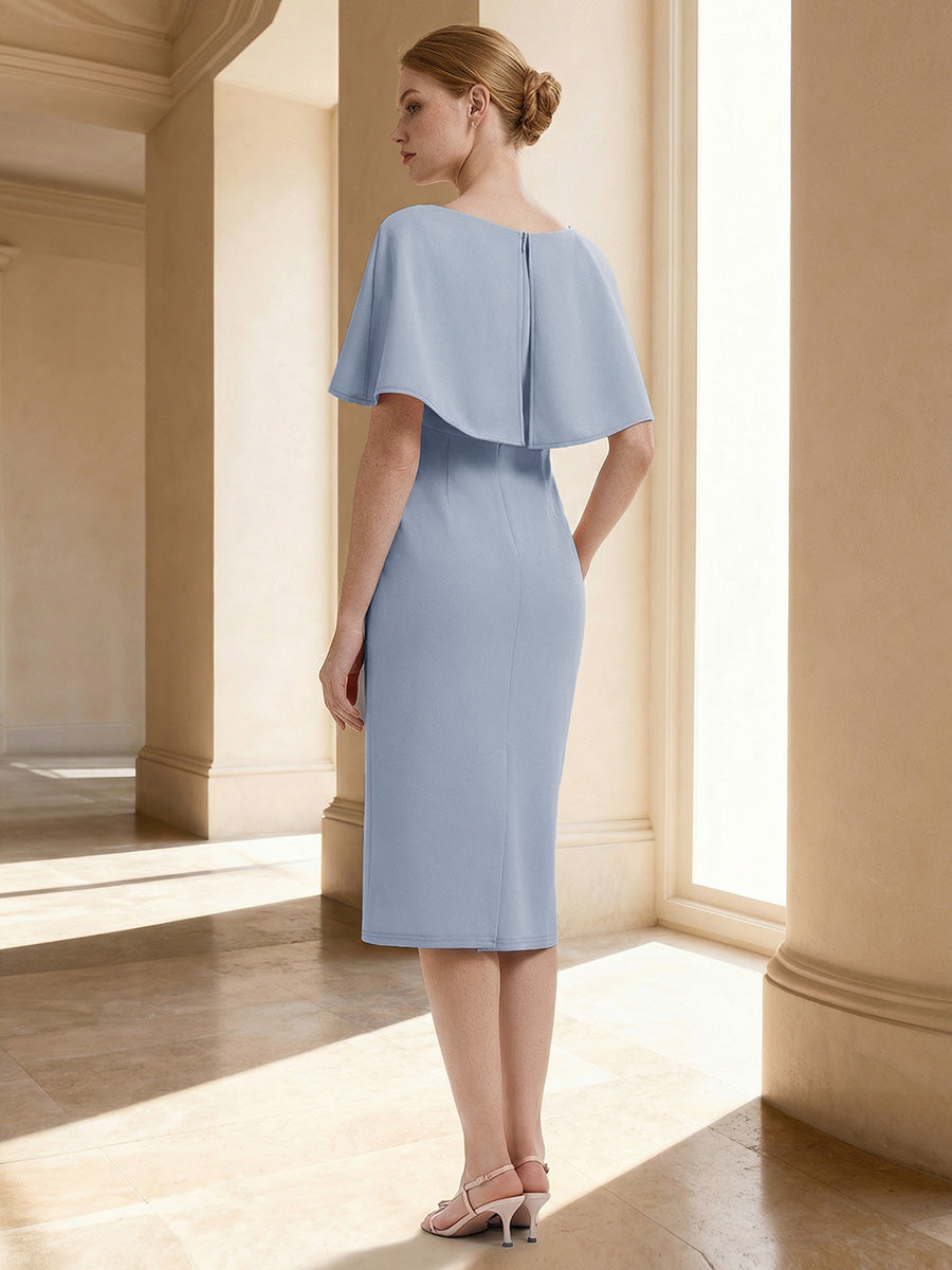Knit Shawl Sleeve Sheath Wedding Guest Dress