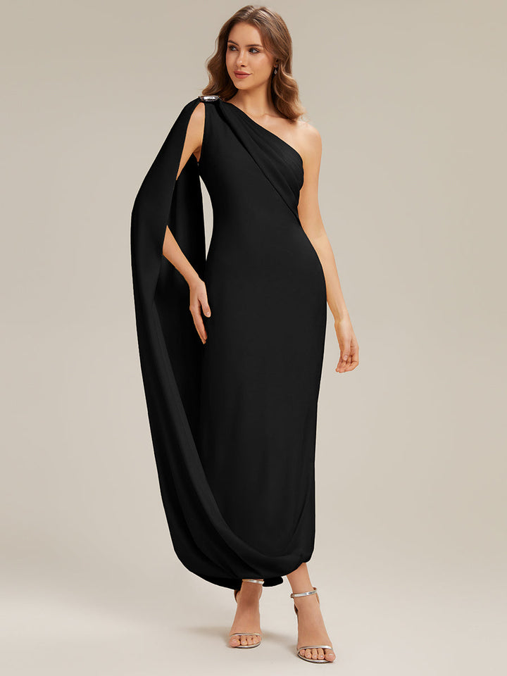 ever KIELO|One-Shoulder Ruched Floor Length Formal Dress With Side Slit
