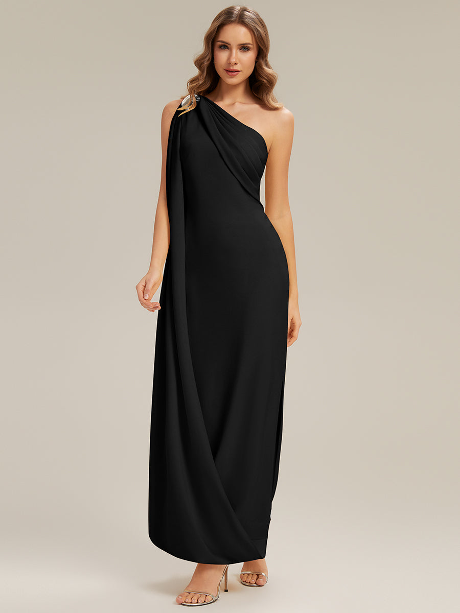 ever KIELO|One-Shoulder Ruched Floor Length Formal Dress With Side Slit
