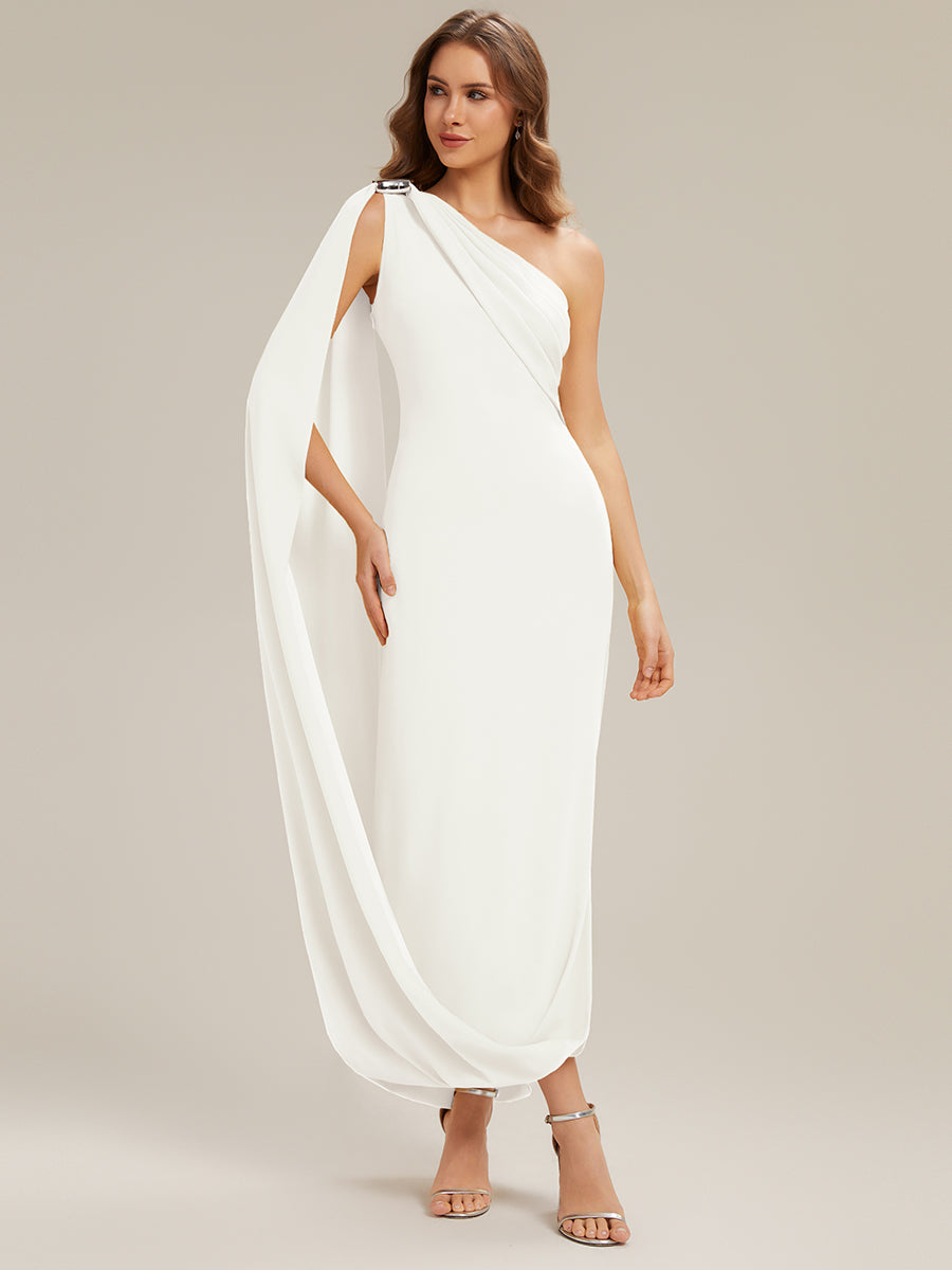 ever KIELO|One-Shoulder Ruched Floor Length Formal Dress With Side Slit